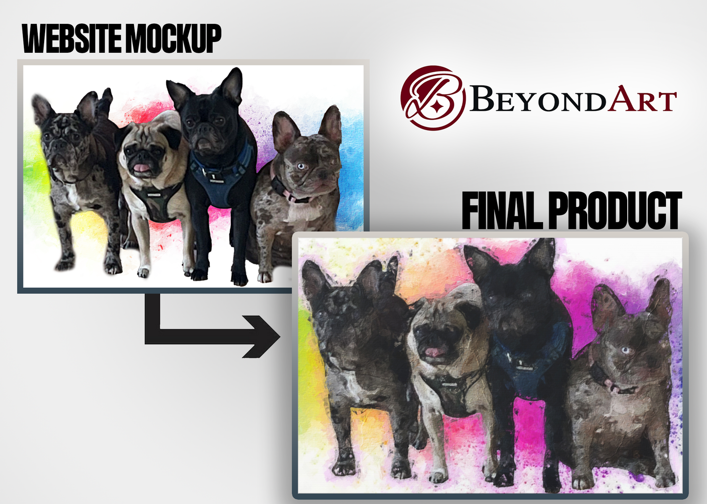 website mockup / rendering compared to the final product
